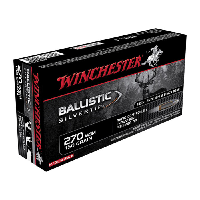 httpsblackhillsshooterssupply.comwp-contentuploads202205EREWFVE-700x700-1.jpg Winchester 270 WSM 150 Grain Ballistic Silvertip 100 RDS - Image 1