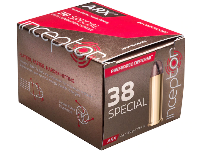 httpsblackhillsshooterssupply.comwp-contentuploads2025011-69.webp Inceptor Preferred Defense Ammunition 38 Special 77 Grain ARX Lead-Free Box of 20 - Image 1