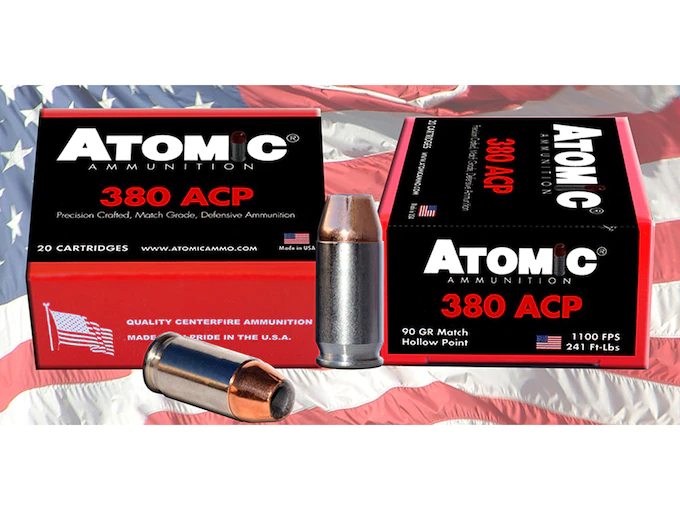 httpsblackhillsshooterssupply.comwp-contentuploads2025011-70.webp Atomic Ammunition 380 ACP 90 Grain Jacketed Hollow Point Box of 20 - Image 1