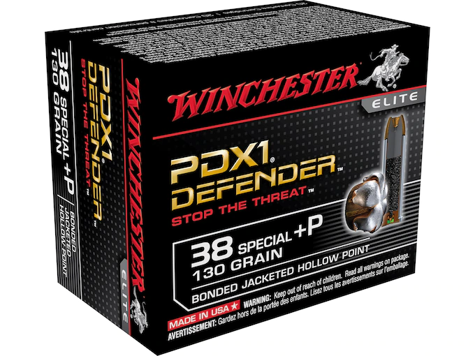 httpsblackhillsshooterssupply.comwp-contentuploads20250116-6.webp Winchester Defender Ammunition 38 Special +P 130 Grain Bonded Jacketed Hollow Point Box of 20 - Image 1