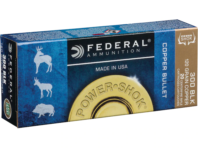httpsblackhillsshooterssupply.comwp-contentuploads20250117-11.webp Federal Power-Shok Ammunition 300 AAC Blackout 120 Grain Copper Hollow Point Lead-Free Box of 20 - Image 1