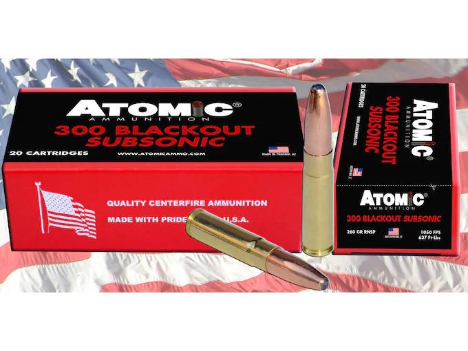 httpsblackhillsshooterssupply.comwp-contentuploads20250122-2.webp Atomic Ammunition 300 AAC Blackout Subsonic 260 Grain Expanding Round Nose Soft Point Box of 20 - Image 1