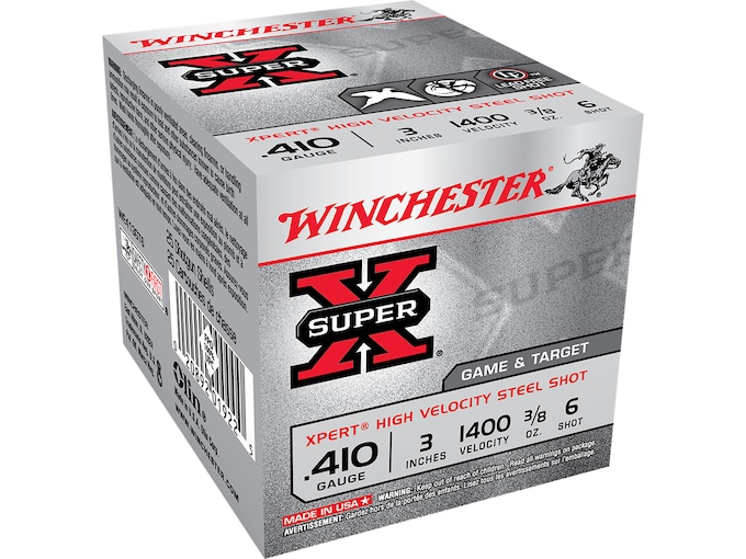 httpsblackhillsshooterssupply.comwp-contentuploads202501638826.jpg Winchester Super-X Xpert Game and Target Ammunition 410 Bore 3″ 3/8 oz #6 Non-Toxic Steel Shot - Image 1