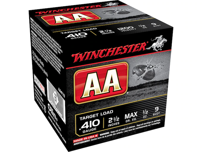 httpsblackhillsshooterssupply.comwp-contentuploads202501961017.webp Winchester AA Target Ammunition 410 Bore 2-1/2″ 1/2 oz #9 Shot Box of 25 - Image 1