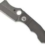 Spyderco Stovepipe Folding Knife 2.78″ Cleaver CPM-20CV Stonewashed Blade Titanium Handle Gray