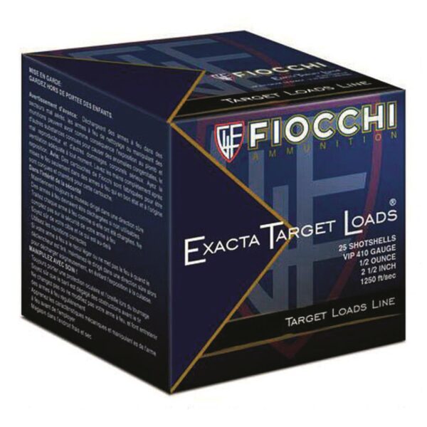 httpsblackhillsshooterssupply.comwp-contentuploads202508Fiocchi.jpg Fiocchi Exacta 410 Gauge Target Loads 2 1/2″ 1/2 oz. 500 Rounds - Image 1