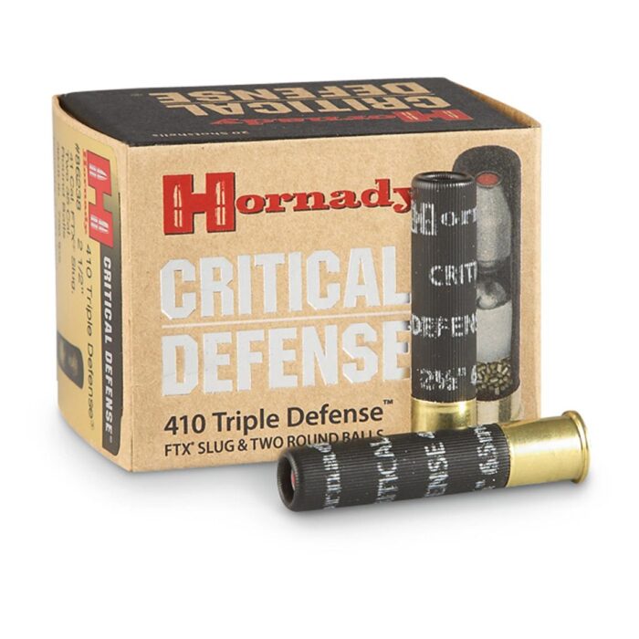 httpsblackhillsshooterssupply.comwp-contentuploads202508Hornady-1-700x700-1.jpg Hornady Triple Defense .410 Bore 2 1/2″ FTX Slug 500 Rounds - Image 1