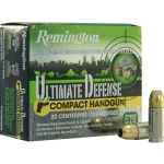 Remington Ultimate Defense Compact Handgun Ammunition 9mm Luger 124 Grain Brass Jacketed Hollow Point