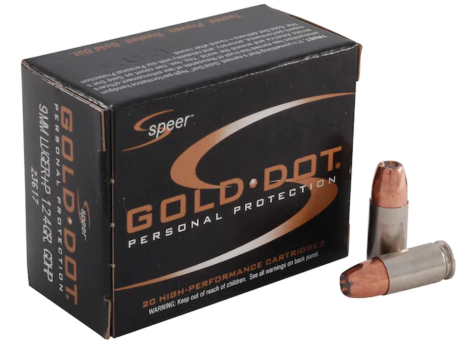 httpsblackhillsshooterssupply.comwp-contentuploads202508Speer-Gold-Dot-Ammunition-9mm-Luger-P-124-Grain-Jacketed-Hollow-Point-.webp Speer Gold Dot Ammunition 9mm Luger +P 124 Grain Jacketed Hollow Point - Image 1