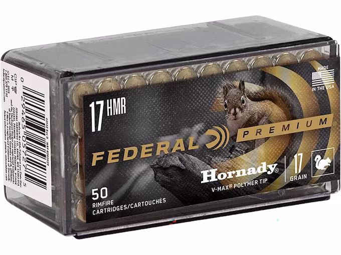 httpsblackhillsshooterssupply.comwp-contentuploads202511194762.avif Federal Premium 17HMR Hornady V-MAX Polymer Tip 17gr Ammunition Varmint & Predator Hornady V-Max, 17 HMR, 17 Grain, V-Max®, 2530 fps - Image 1