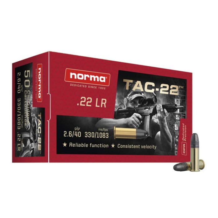 httpsblackhillsshooterssupply.comwp-contentuploads202511NORMA-2425092-1200x1200-1-700x700-1.jpg Norma TAC-22 22LR 40gr Ammunition 500 Rounds – Norma .22LR TAC-22 40Gr - Image 1