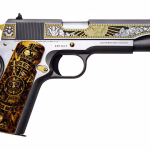 Colt 1911 Government Inti Sun God 38 Super Pistol 5″ Barrel 9+1 Round Stainless Slide Gold Grip Stainless Frame