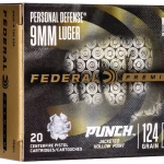 Federal Personal Defense Punch 9mm Luger Ammo 124 Grain Jacketed Hollow Point