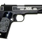 Colt 1911 Classic Mama Quilla Moon Goddess 38 Super Pistol 5″ Barrel 9+1 Round Blued Slide Black/Gray Grip Blued Frame