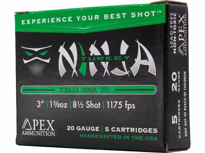 httpsblackhillsshooterssupply.comwp-contentuploads202511ot8ii9tyi8.avif Apex Turkey Ninja TSS 20 Gauge Ammo 3″ #8-1/2 Tungsten Shot 1-5/8 oz Box of 5 - Image 1