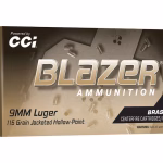 Blazer Brass 9mm Luger Ammo 115 Grain Jacketed Hollow Point Box of 50