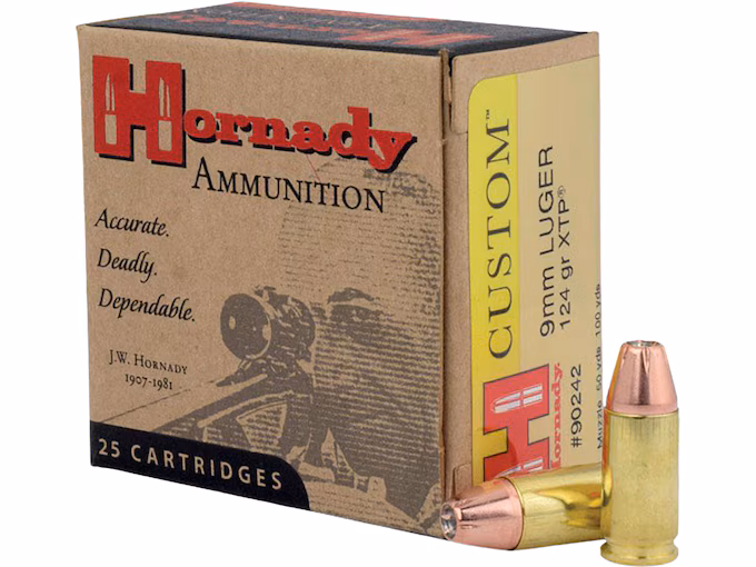 httpsblackhillsshooterssupply.comwp-contentuploads202511tjjrjr.avif Hornady Custom 9mm Luger Ammo 124 Grain Hornady XTP Jacketed Hollow Point Box of 25 - Image 1