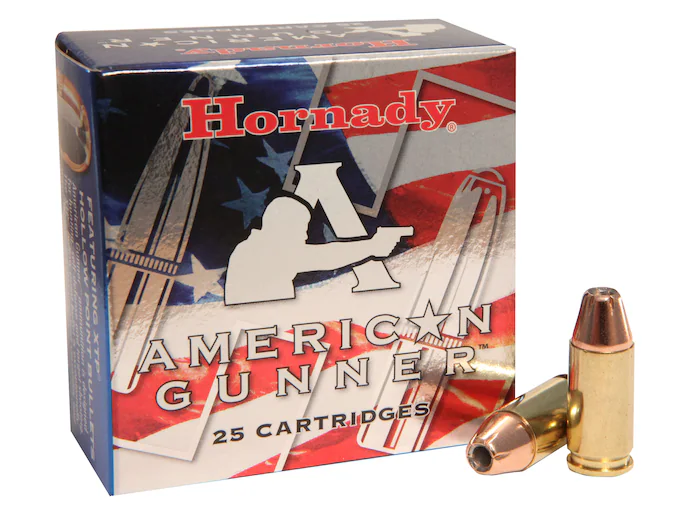 httpsblackhillsshooterssupply.comwp-contentuploads202511ttg4rg.webp Hornady American Gunner 9mm Luger +P Ammo 124 Grain Hornady XTP Jacketed Hollow Point Box of 25 - Image 1