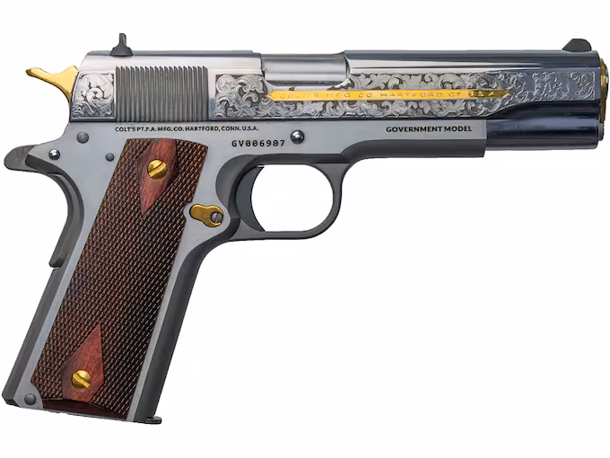 httpsblackhillsshooterssupply.comwp-contentuploads202511yu55u5.avif Colt 1911 Heritage 38 Super +P Pistol 5″ Barrel 9+1 Round Stainless Slide Walnut Grip Stainless Frame - Image 1