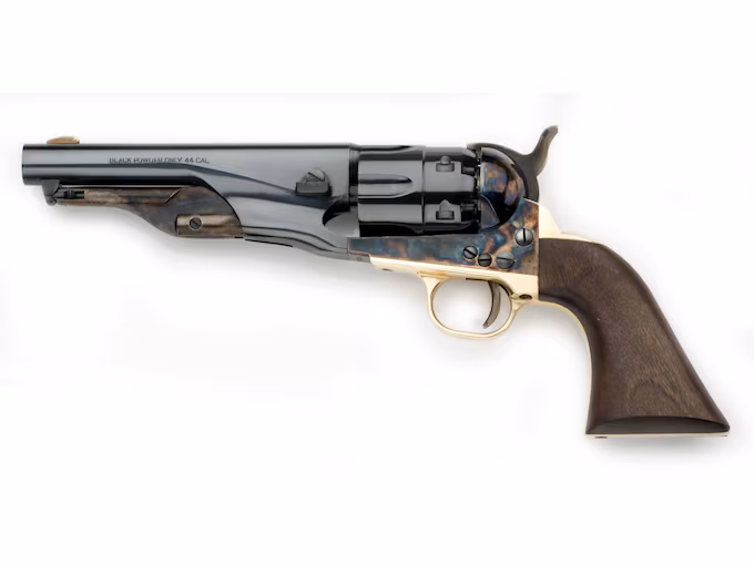 httpsblackhillsshooterssupply.comwp-contentuploads202511yyyyyyyyyyyyyyyyyyyyyyy.avif Taylor’s & Company Pietta 1860 Army Sheriff Fluted Black Powder Revolver 44 Caliber 5.5″ Blued Barrel Case Hardened Frame Walnut Grip - Image 1